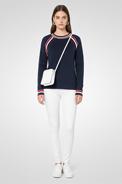Lacoste Women Crew Neck Embroidered Logo Sweater, Navy