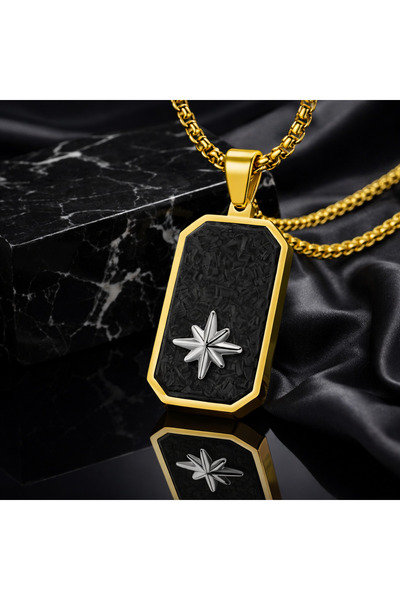 voyageaccessory قلادة رجالية من ألياف الكربون - قلادة بوصلة النجمة الشمالية م...