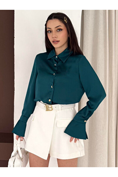 VUNTAL Cămașă din satin cu mâneci volan