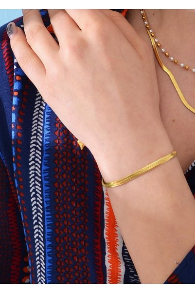 Duke Nickle Women's Steel Italian Chain Heart Figured Gold-Gold Bracelet Model Jewels Accessory