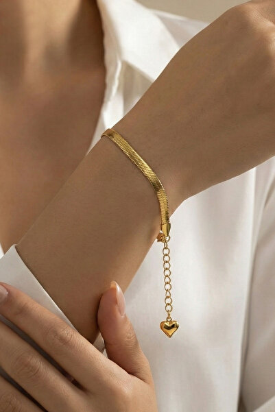 Duke Nickle سوار نسائي من الفولاذ الإيطالي على شكل قلب ذهبي-ذهبي موديل مجوهرا...