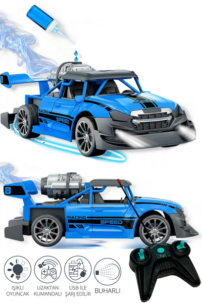 Black Island Sprey Fonksiyonlu Şarjlı Oyuncak Araba 1:20 Duman Atan Uzaktan K...