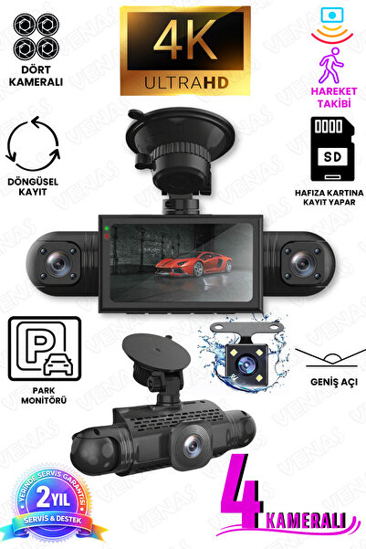 Venas 4k & 1080P ULTRA HD 4 Kameralı Hafıza kartına kayıtlı Hareket algılamal...