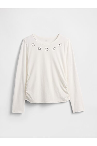 GAP Kız Çocuk Beyaz Ruched Grafik Baskılı T-Shirt
