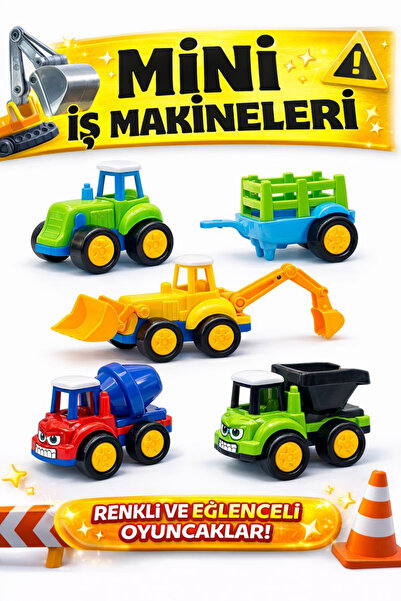 viyolmarketim 5’li Oyuncak İnşaat Araçları Seti – Traktör Kepçe Beton Mikseri...
