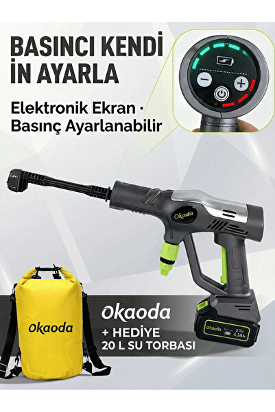 okaoda 👍 Q5 En güçlü Elektronik Ekranlı Şarjlı Oto Araba Yıkama Tabancası Pi...