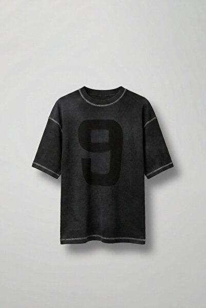 ablukaonline Muška tkanina od vafla sa detaljima Oversize kroj T-shirt - crna