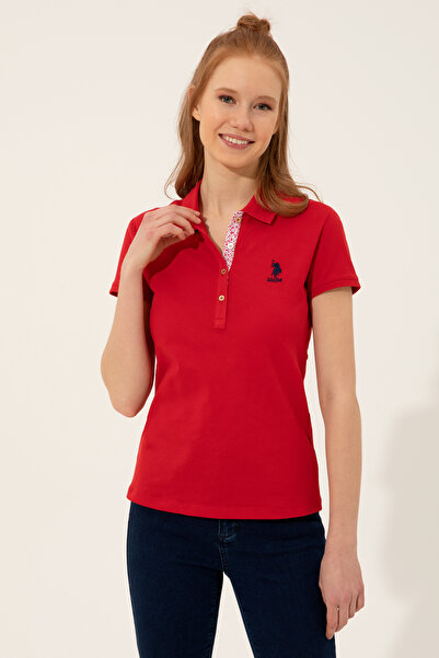 U.S. Polo Assn. Women's Red Basic Polo Neck T-Shirt 50246287-Vr171