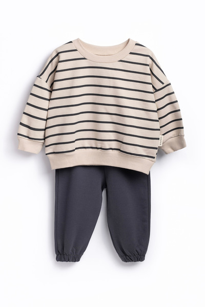 Vauva Çocuk Takım Kız Erkek Bebek Çocuk Uzun Kollu Çizgili Mevsimlik Takım