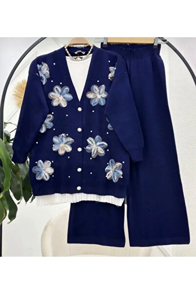 semela Set de tricotaje florale (ALBASTRU ÎNCHIS)