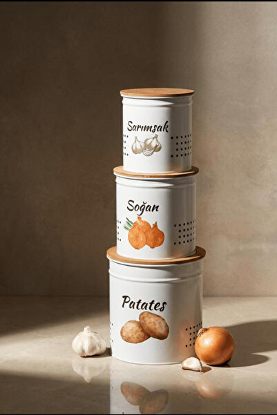 kitchen trend 3 Tier Metal Potato Onion Bucket with Wooden Lid - Crisper - Po...