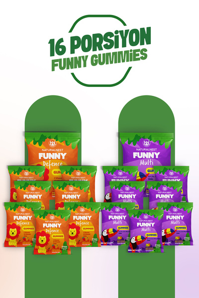 Naturalnest Funny Multi & Defence Gummies Set — x8 Multi - x8 Defence 128 Çiğ...