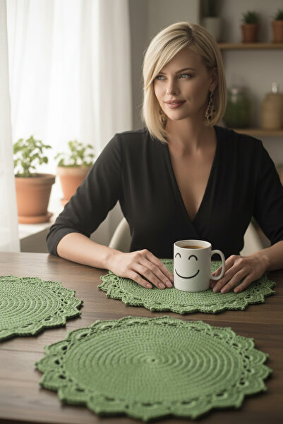 Örgü Sanatı DilekÇak El Örgüsü 6 Kişilik Polyester Soft Makrome Supla Takımı,...