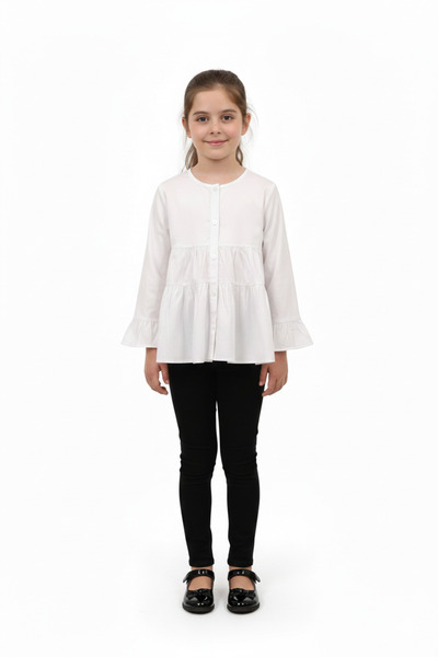 BOBBY JR KİDSWEAR Cămașă pentru fete, albă, cu volane, potrivită pentru spect...