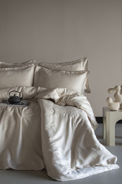 BED LİNE Set cuvertură de pilota din satin, mărime dublă, Feist Ecru