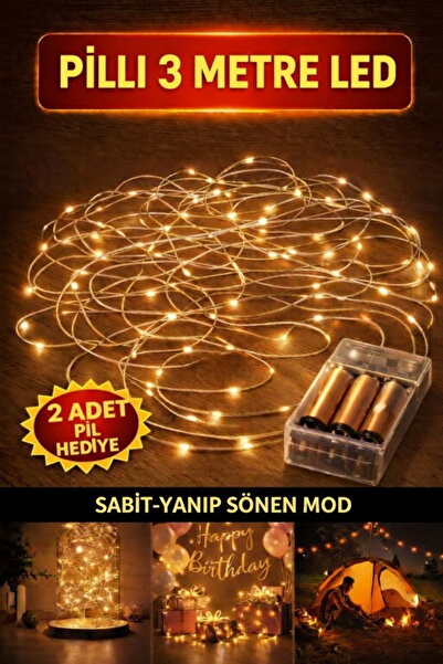 Baloncu Dede 3 Metre Peri Led Işık Pilli Fonksiyonlu Yanıp Sönen Özel Gün Doğ...