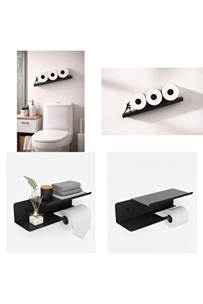 OMG Toilet paper holder set with shelf - modern design, black painted metal Q...