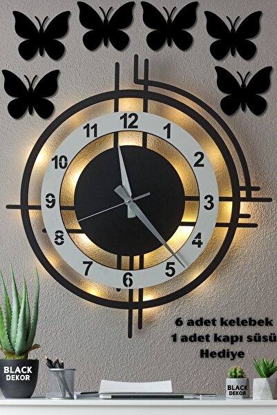 Blackdekor Black Dekor - Beyaz Siyah Led Işıklı Duvar Saati | Modern Şık 50 C...