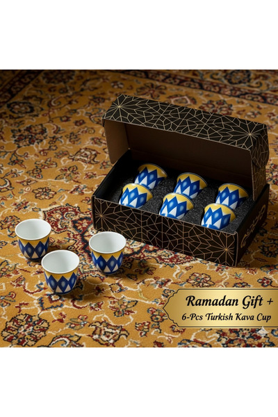 KB 6-Pcs Rhombus Geometric Ceramic Turkish Kava Cup - 70ml Ramadan Gift Set w...