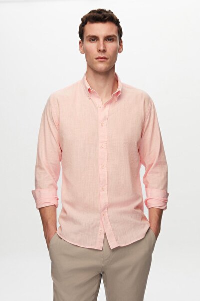 D'S Damat Slim Fit růžová košile s knoflíkovým límcem, 100% bavlna, letní vzh...