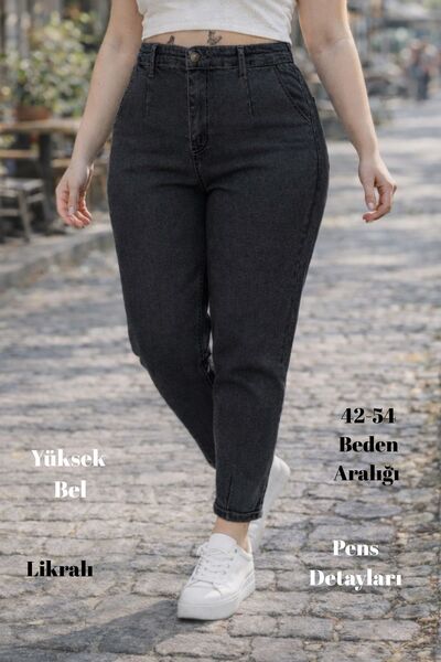 CEDY DENIM Nagy méretű Mom Fit Jean - Magas derekú sárgarépa szabású, redős, ...