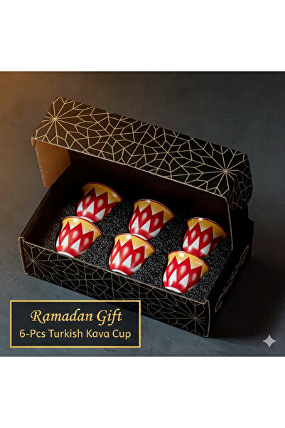 KB 6-Pcs Rhombus Geometric Ceramic Turkish Kava Cup - 70ml Ramadan Gift Set w...