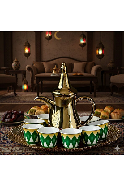 KB طقم هدايا مكون من 6 قطع من فناجين القهوة العربية الخزفية ذات الشكل الهندسي...