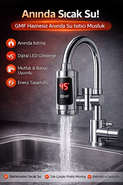 KayNal GMF Anında Isıtmalı Dijital Ekranlı Elektrikli Musluk Bataryası