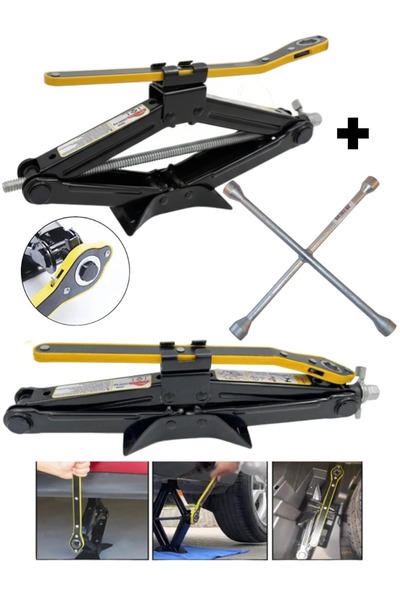 MOONSHOP Oto Krikosu 1.5 Ton Makas Cırcırlı Araç Kriko + Bijon Anahtarı -cırc...