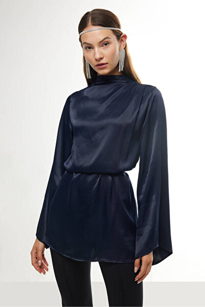 BE BLUE NAVY BLUE SATIN BLOUSE