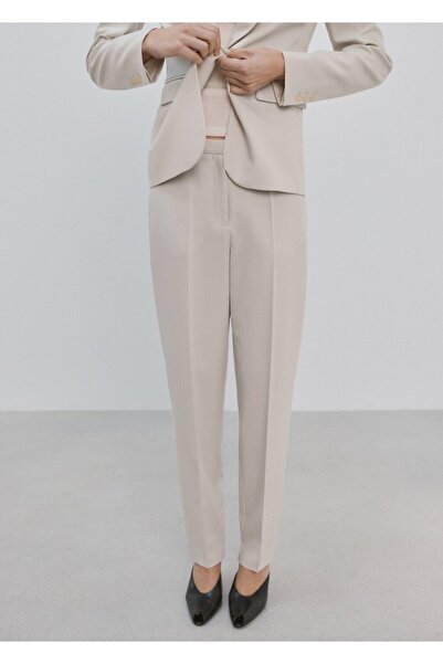 MANGO Woman Düz kesim kumaş pantolon