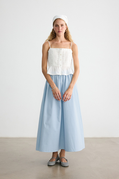 BE BLUE Blue Gathered Poplin Skirt