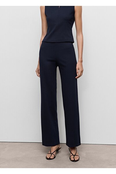 MANGO Woman Beli bağcıklı düz kesim pantolon