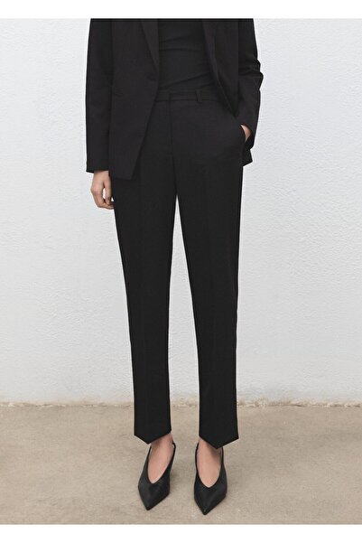 MANGO Woman Düz kesim kumaş pantolon