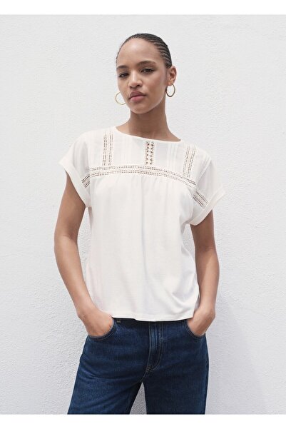 MANGO Woman Ajur detaylı pamuklu tişört