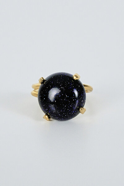BE BLUE Dark Blue Kopal Stone Gold Adjustable Ring