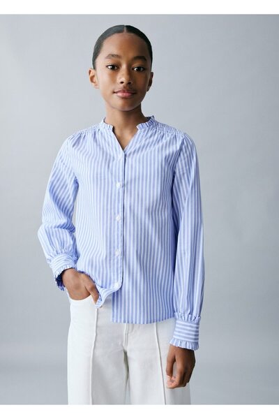 MANGO Kids Büzgü detaylı çizgili gömlek