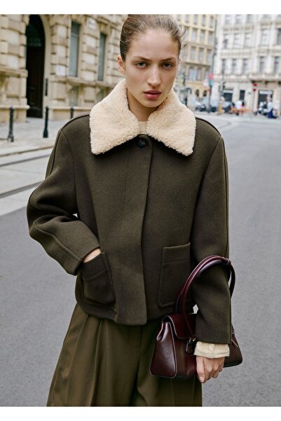 MANGO Woman Yün karışımlı çıkarılabilir yakalı ceket