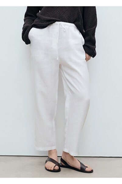 MANGO Woman Düz kesim keten pantolon