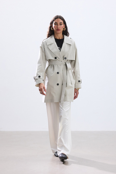 BE BLUE TAŞ ORTA BOY KUŞAKLI KLASİK TRENÇKOT