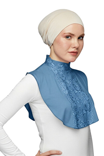 Altobeh Γυναικείο χτενισμένο βαμβακερό χιτζάμπ γιακά με δαντέλα - Ανοιχτό τζιν