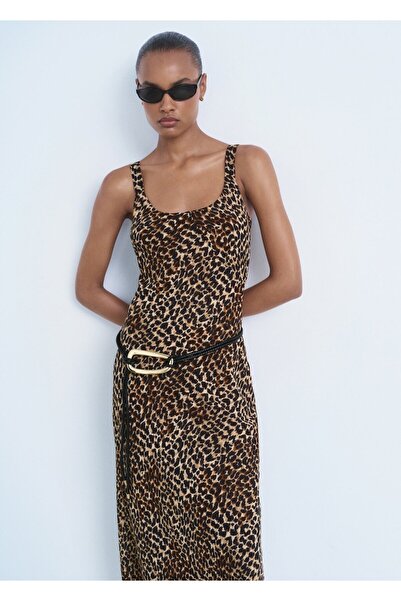 MANGO Woman Leopar desenli midi elbise