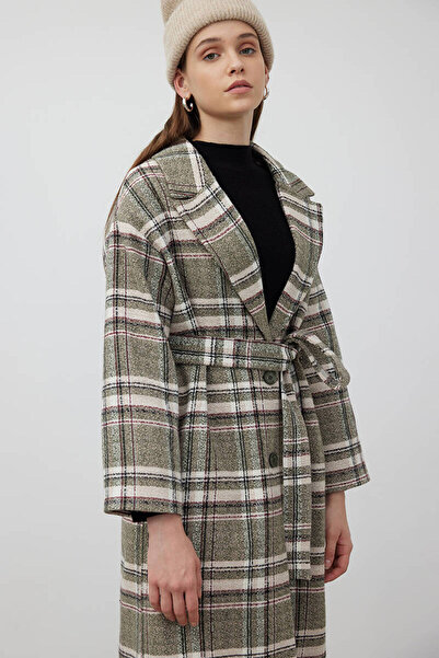 BE BLUE Khaki Plaid Oversize Checked Coat