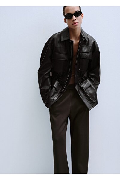 MANGO Woman Beli bağcıklı düz kesim pantolon