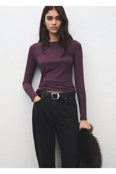 MANGO Woman Uzun kollu yuvarlak yaka tişört