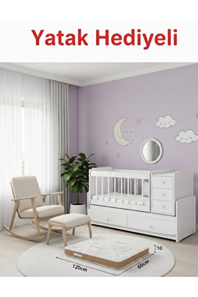 BANANA BABY RÜYA YATAK HEDİYELİ anneyanı Sallanır Çekmeceli Büyüyen Beşik