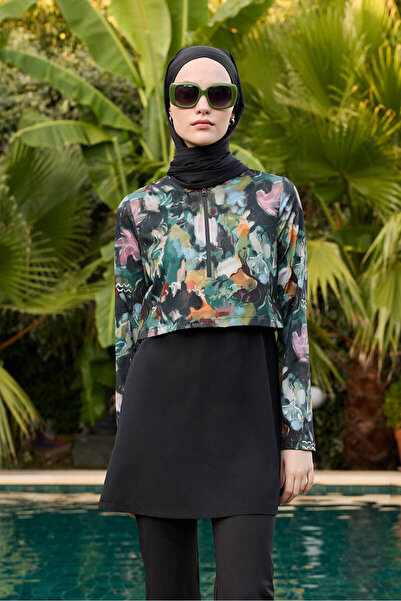 BE BLUE Comfortable Fit - Brush Patterned Hijab Swimsuit Dress