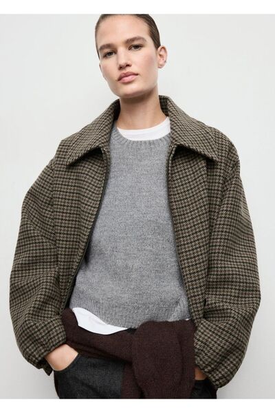 MANGO Woman Kazayağı desenli yün ceket