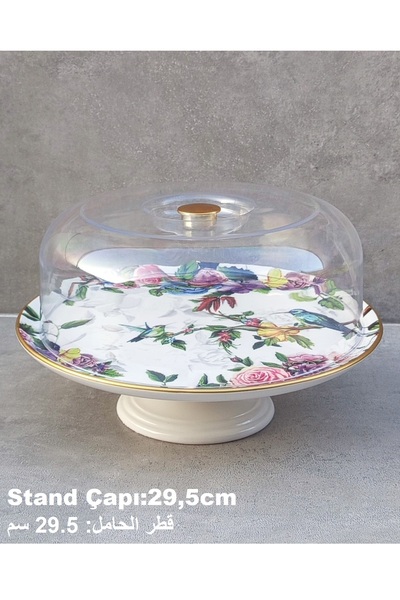 Pinkev Flora Ayaklı Seramik Kek Fanusu Pasta Sunum Tabağı Standı