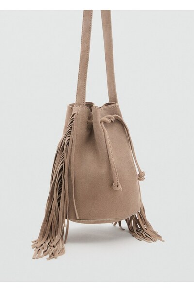 Mango Teen Püsküllü deri bucket çanta